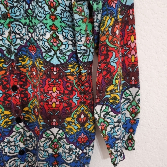 JOSEPH A. Multicolored stained glass vibrant pattern long sleeve top sweater M. - Picture 3 of 6